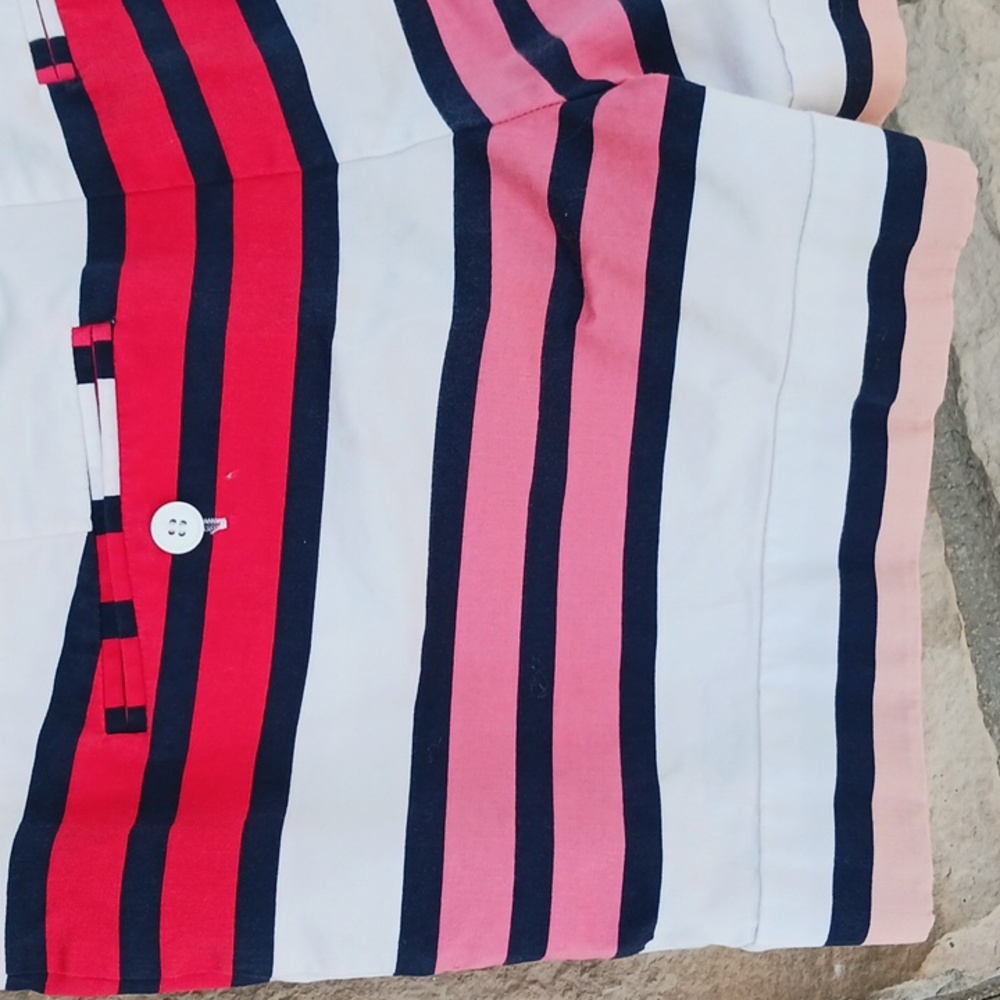 New York & Co Striped Shorts Orange Red Pink White Cotton Women's Size 8 - Picture 4 of 9